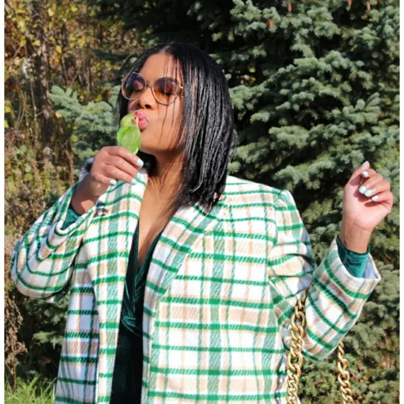 Green Plaid Oversized Women Jacket Coat - Picture 3 of 4